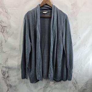 Eileen Fisher Cardigan Womens 3X Gray Linen Open Front Sweater Drapey Knit